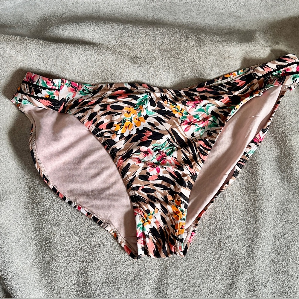 Womens Floral Print Bikini Bottoms, L (12-14)